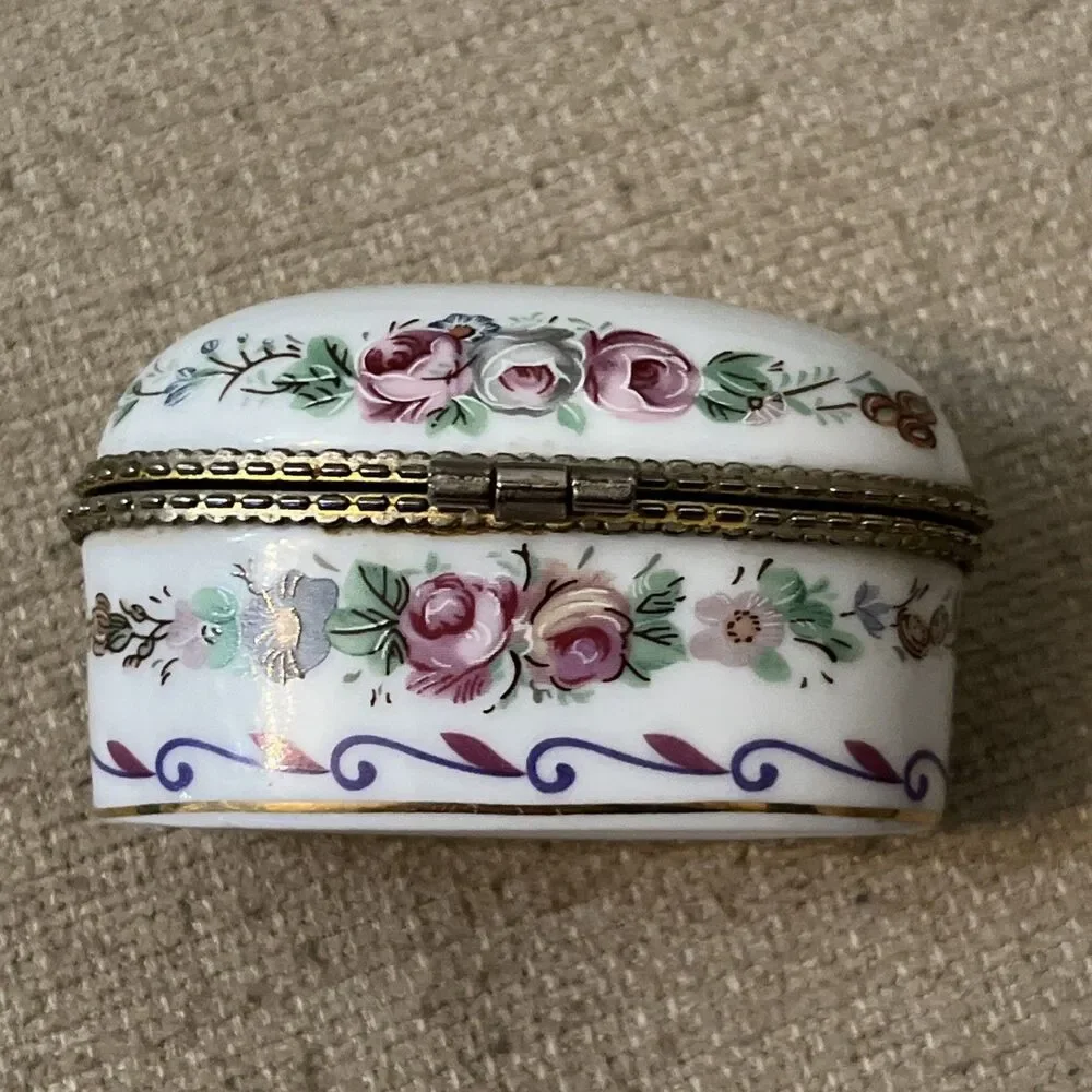 Vintage Imperial Porcelain Bible Verse Hinged Trinket Box  Psalm 111:2 Mini Size